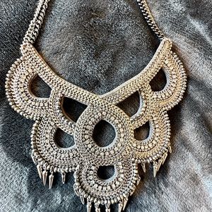 Stella & Dot Talulah silver bib statement necklace